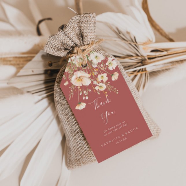 Étiquettes-cadeau Mariage classique Boho Blush Fleur sauvage Merci (Créateur téléchargé)