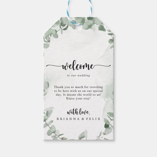 Étiquettes-cadeau Mariage classique de feuillage vert Eucalyptus Bie (Devant)