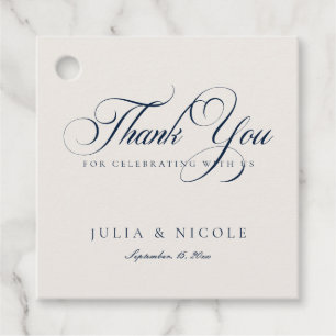 Étiquettes Cadeau Mariage Classique Ivoire Bleu Marine Calligraphie