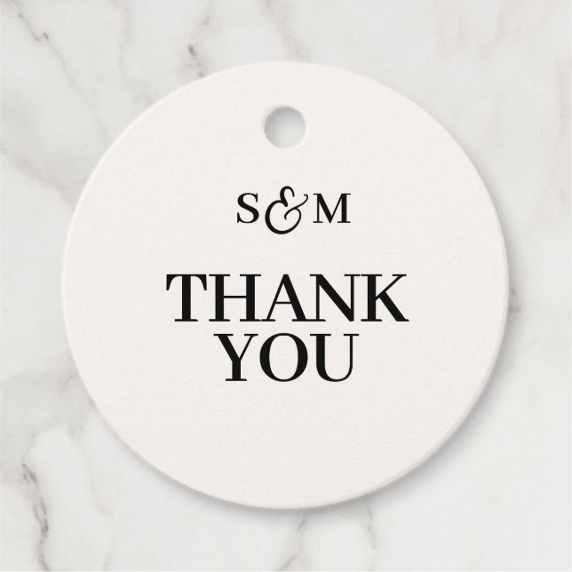 Étiquettes Cadeau Mariage Classique Remerciements Monogramme (Devant)