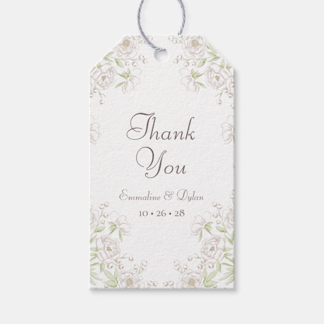 Étiquettes-cadeau Mariage Classique Rose Blanche (Devant)
