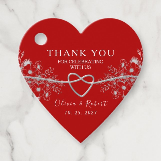 Étiquettes Cadeau Mariage Cœur Rouge  (Devant)