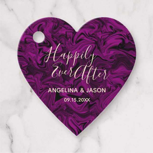 Étiquettes Cadeau Mariage Cœur Violet (Devant)