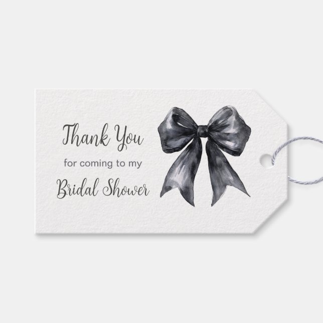 Étiquettes-cadeau Mariage Coquette Noir Ruban de Réception (Devant (Horizontal))
