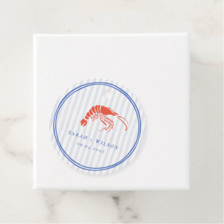 Étiquettes Cadeau Mariage côtier au homard rayé rouge et bleu rétro