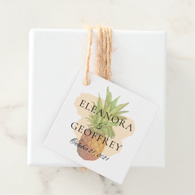 Étiquettes Cadeau Mariage côtier de l'ananas tropical d'été (En situation)