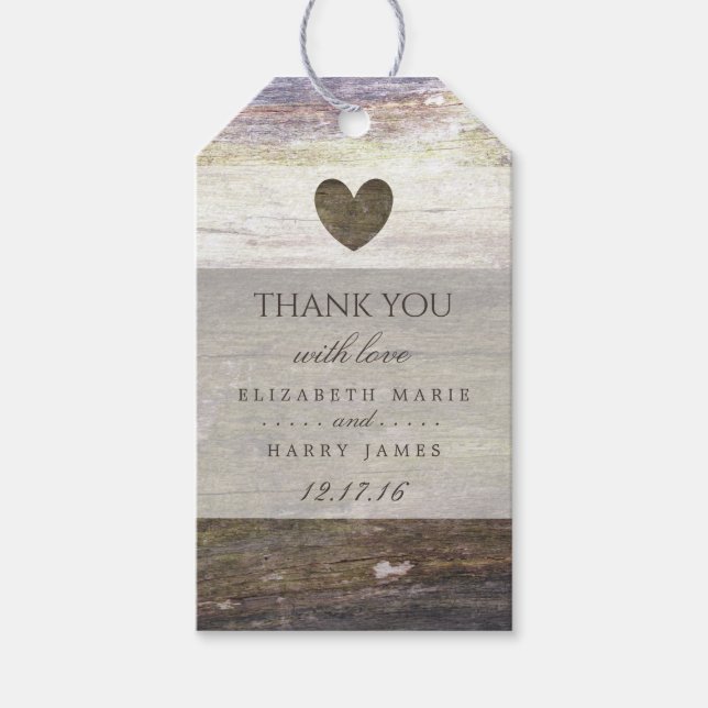 Étiquettes-cadeau Mariage Country Wood Heart (Devant)