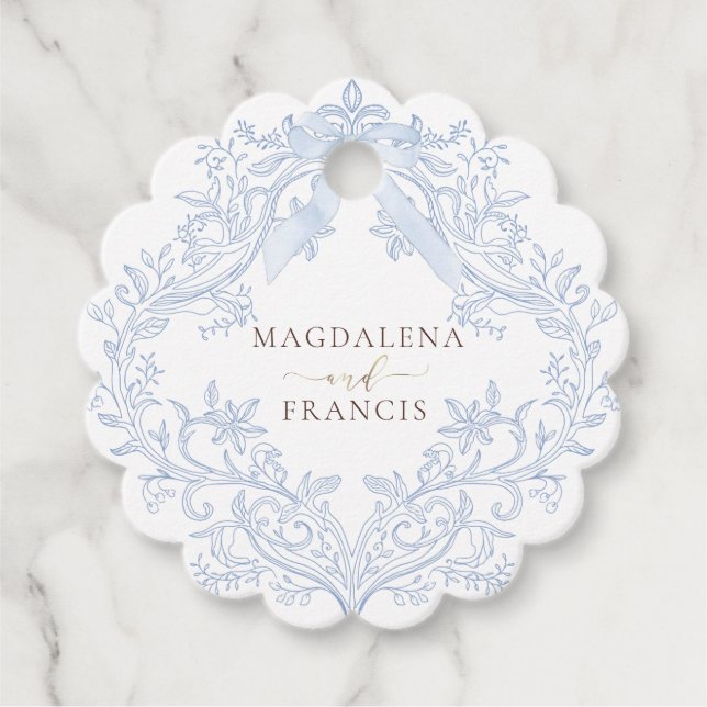 Étiquettes Cadeau mariage crête bleu aquarelle (Devant)