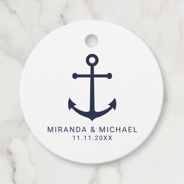 Étiquettes Cadeau Mariage d'Ancre bleu marine moderne (Devant)