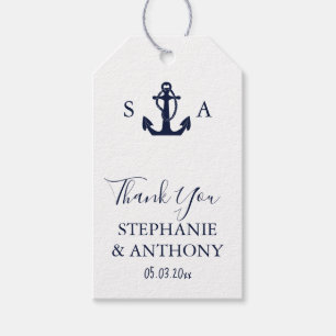 Étiquettes-cadeau Mariage d'Ancre bleu marine Monogram