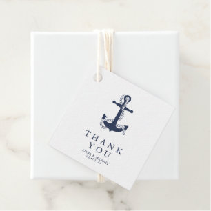 Étiquettes Cadeau Mariage d'Ancre Blue Wave Merci Navy/Wht ID836