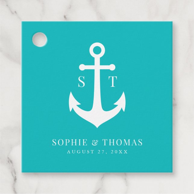 Étiquettes Cadeau Mariage d'Ancre de monogramme couleur Arrière - pl (Devant)
