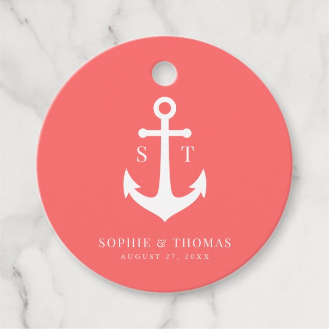 Étiquettes Cadeau Mariage d'Ancre de monogramme couleur Arrière - pl (Devant)