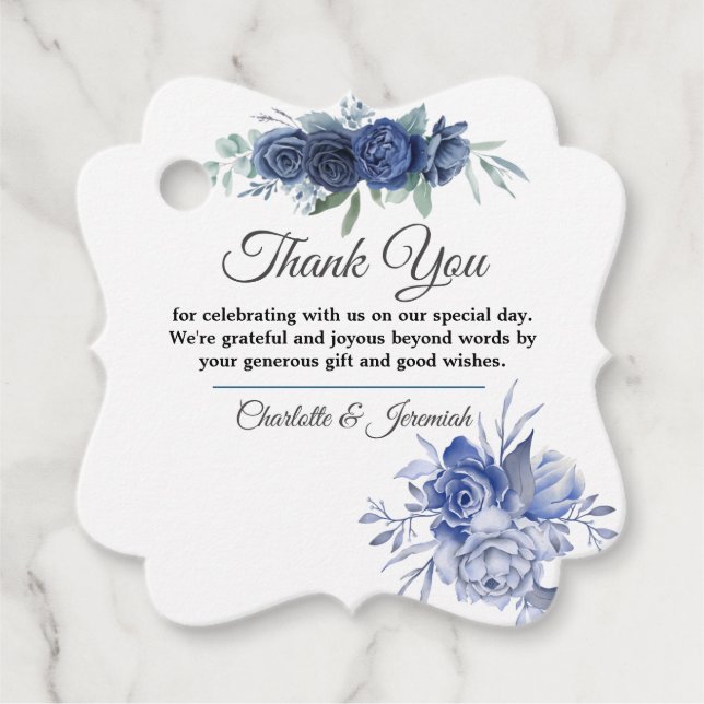 Étiquettes Cadeau Mariage d'aquarelle bleu rustique (Devant)