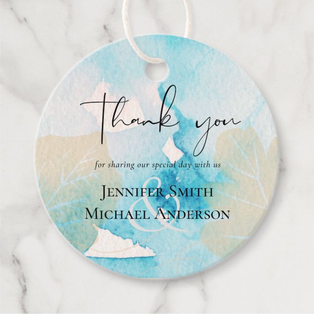 Étiquettes Cadeau MARIAGE d'aquarelle BUDGET Sea Glass Shades (Devant)