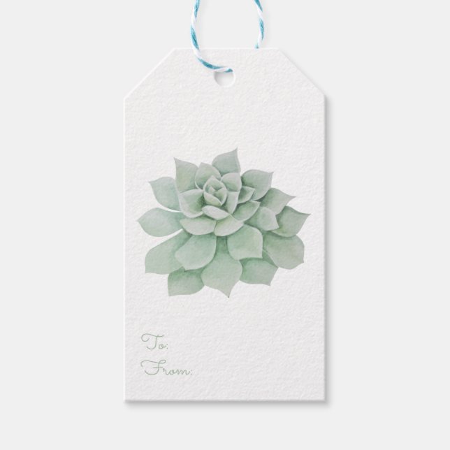 Étiquettes-cadeau Mariage d'aquarelle de cactus succulent vert menth (Devant)