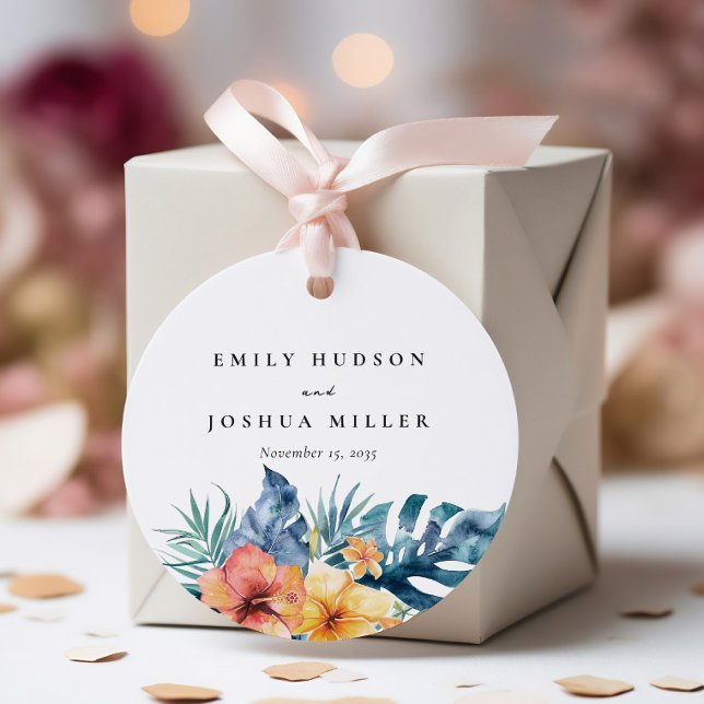 Étiquettes Cadeau Mariage d'aquarelle d'été florale tropicale (Créateur téléchargé)