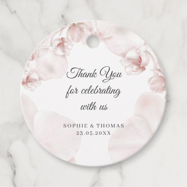 Étiquettes Cadeau Mariage d'aquarelle d'orchidée rose poussiéreux (Devant)