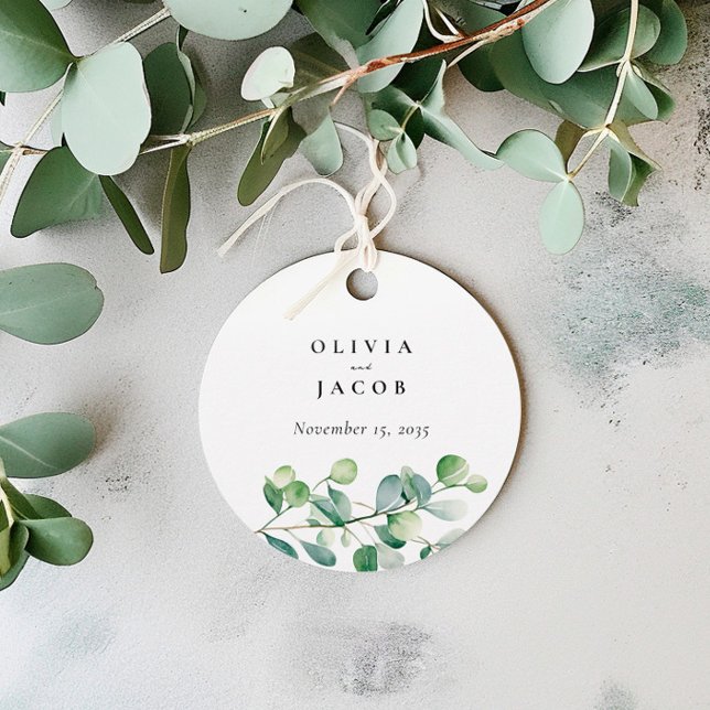 Étiquettes Cadeau Mariage d'aquarelle Eucalyptus vert (Créateur téléchargé)