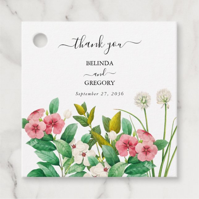 Étiquettes Cadeau Mariage d'aquarelle périphérique fleur sauvage (Devant)