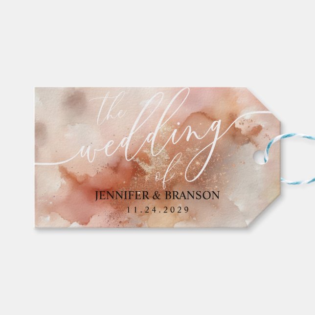 Étiquettes-cadeau Mariage d'aquarelle rose Gold Dust (Devant (Horizontal))