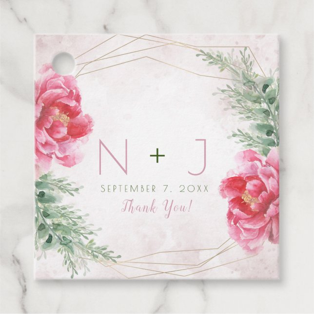 Étiquettes Cadeau Mariage d'aquarelle rose vif (Devant)