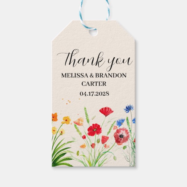 Étiquettes-cadeau Mariage d'aquarelle Rustique Fleur sauvage Garden (Devant)