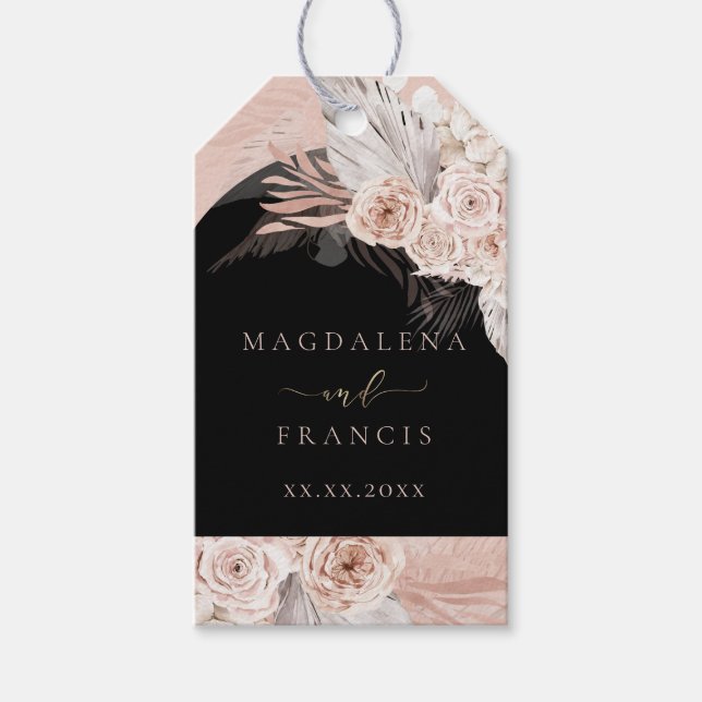 Étiquettes-cadeau mariage d'arche noire fleurie boho (Devant)