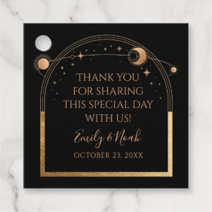 Étiquettes Cadeau Mariage d'astronomie mystique Black Gold Sun Moon