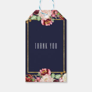 Étiquettes-cadeau Mariage d'automne bleu et or Chic Bold Floral Mars
