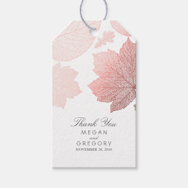 Étiquettes-cadeau Mariage de automne blanc rose Feuille d'or (Devant)