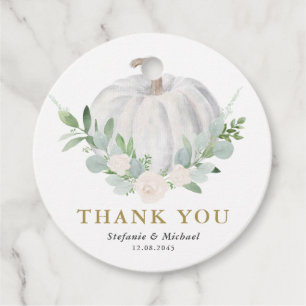 Étiquettes Cadeau Mariage de automne Citrouille blanc aquarelle Merc