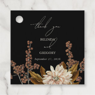 Étiquettes Cadeau Mariage de automne d'aquarelle noire florale d'aut