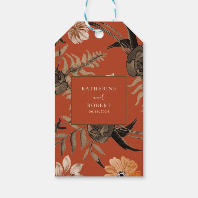 Étiquettes-cadeau Mariage de automne en terre cuite orange brûlée (Devant)