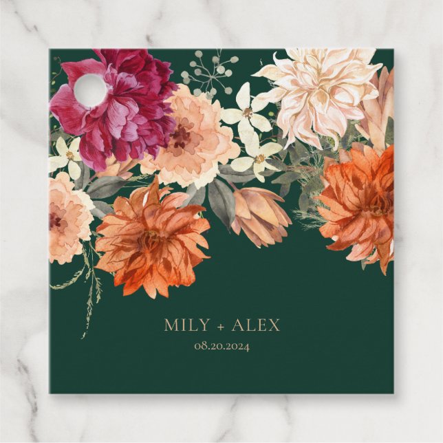 Étiquettes Cadeau Mariage de automne floral de l'aquarelle d'automne (Devant)