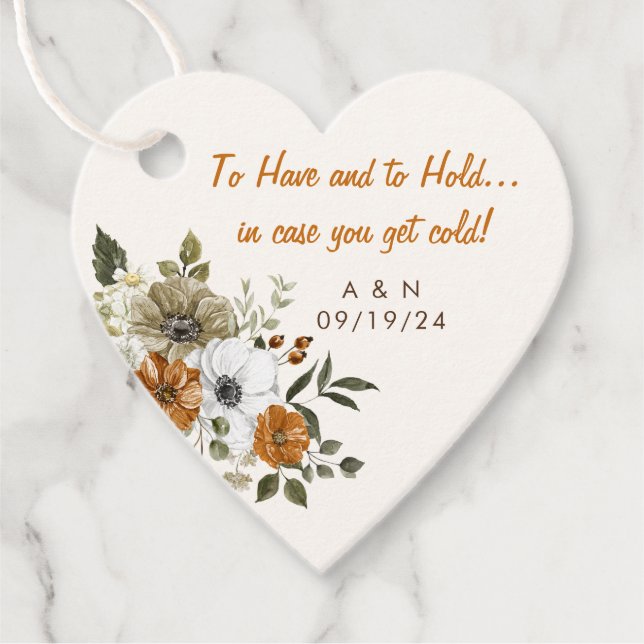 Étiquettes Cadeau Mariage de automne Jeu Blanche Fleurs Rustiques (Devant)