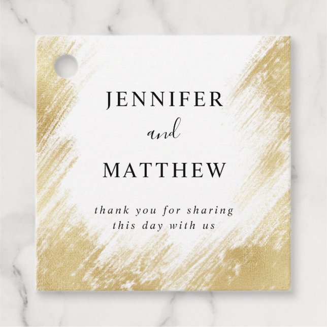 Étiquettes Cadeau Mariage de brosse Or Chic (Devant)