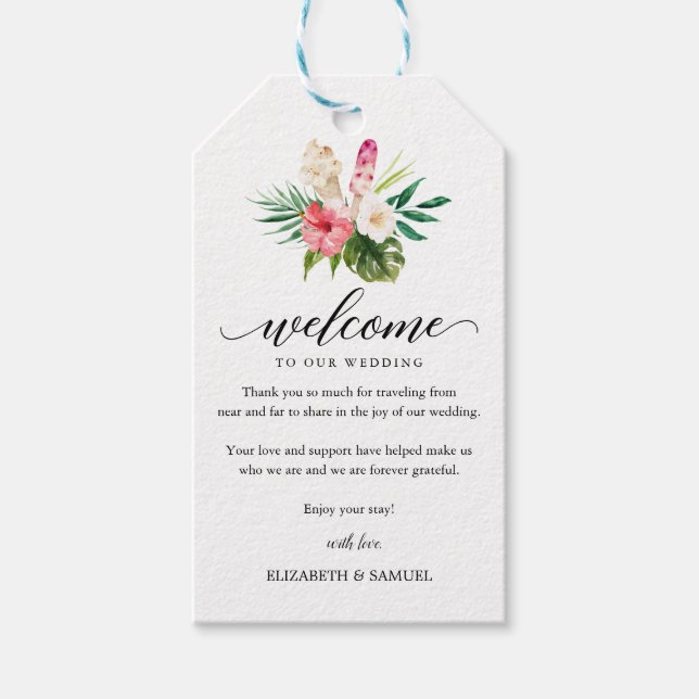 Étiquettes-cadeau Mariage de calligraphie de palme tropicale Bienven (Devant)