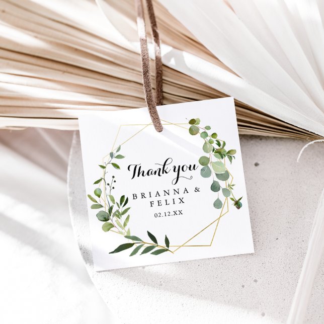 Étiquettes Cadeau Mariage de calligraphie verte tropicale de l'or gé (Créateur téléchargé)