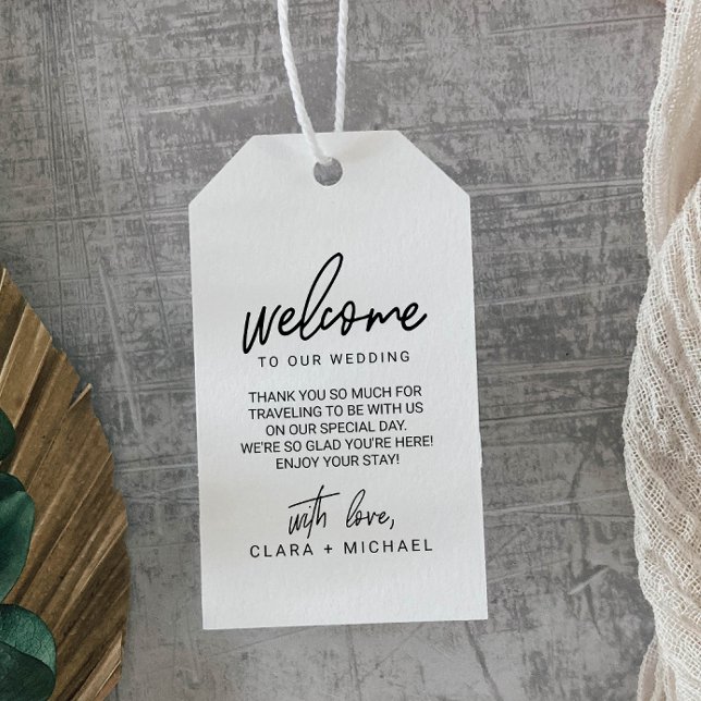 Étiquettes-cadeau Mariage de calligraphie Whimsical Bienvenue (Créateur téléchargé)