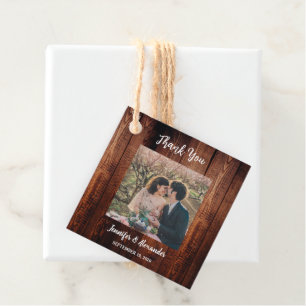 Étiquettes Cadeau Mariage de campagne photo en bois rustique