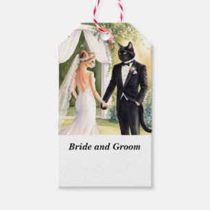 Étiquettes-cadeau Mariage de chat sur le thème de la mariée et la ch