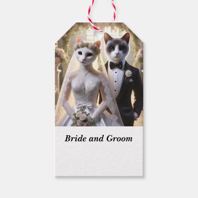 Étiquettes-cadeau Mariage de chat sur le thème de la mariée et la ch (Devant)