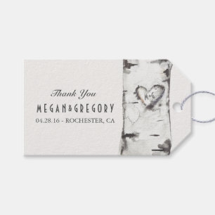 Étiquettes-cadeau Mariage de coeur Rustique Birch Tree Merci