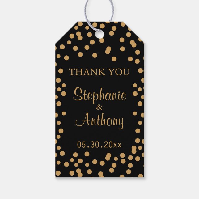 Étiquettes-cadeau Mariage de Confetti en or et noir (Devant)