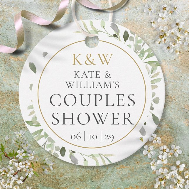 Étiquettes Cadeau Mariage de couple avec verdure à monogramme (Monogram Greenery Couples Wedding Shower Favor Tags)