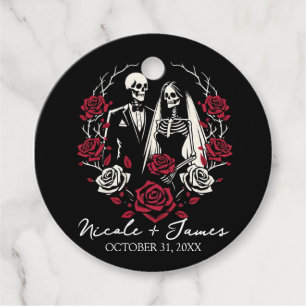 Étiquettes Cadeau Mariage de couple squelette Roses blanches & noire