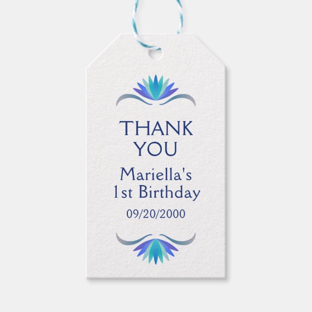 Étiquettes-cadeau Mariage de douche Fiesta Blue Anniversaire Merci (Devant)