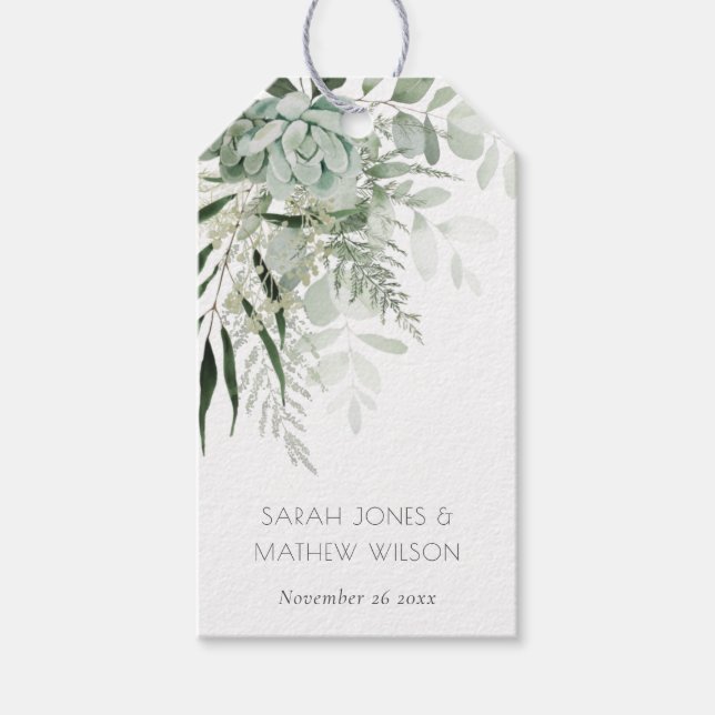 Étiquettes-cadeau Mariage de feuillage de feuillage vert de la Ferne (Devant)