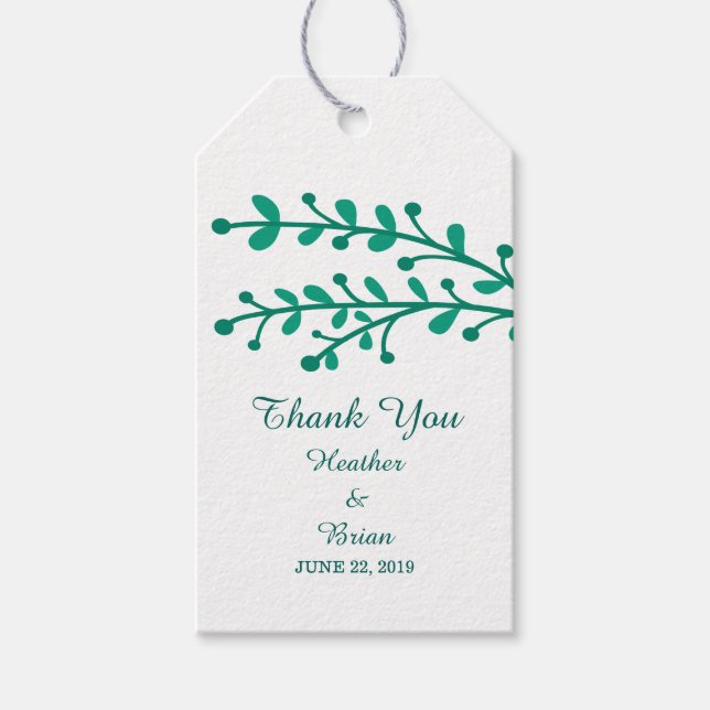 Étiquettes-cadeau Mariage de feuillage simple vert (Devant)